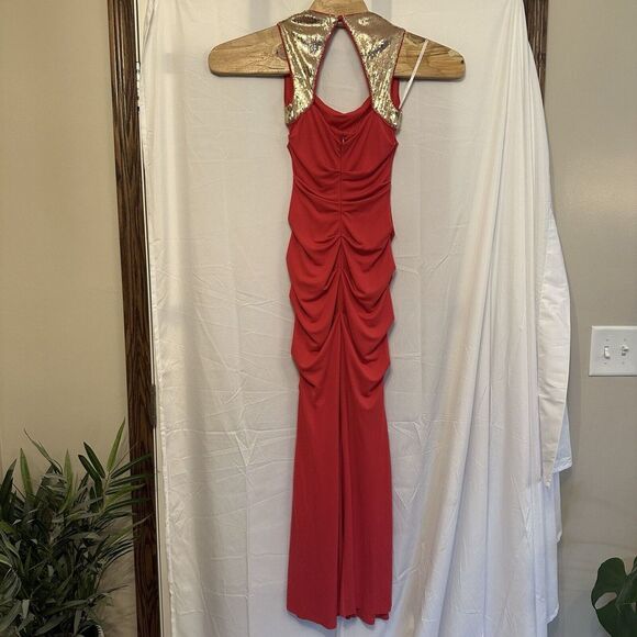 CALVIN KLEIN Women Size 2 Pink Gold Sequin Embellished Maxi Evening Dress - Picture 4 of 10
